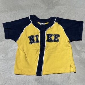 Nike 2 Tone Blue Yellow Boys Snap Button Jersey Size 18 Months Vintage 2003